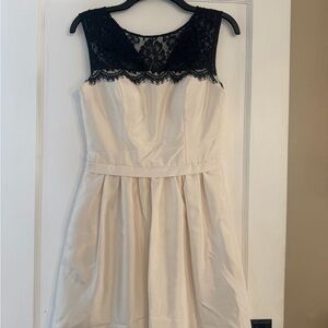 Signature Cream Dress with Black Lace Detail